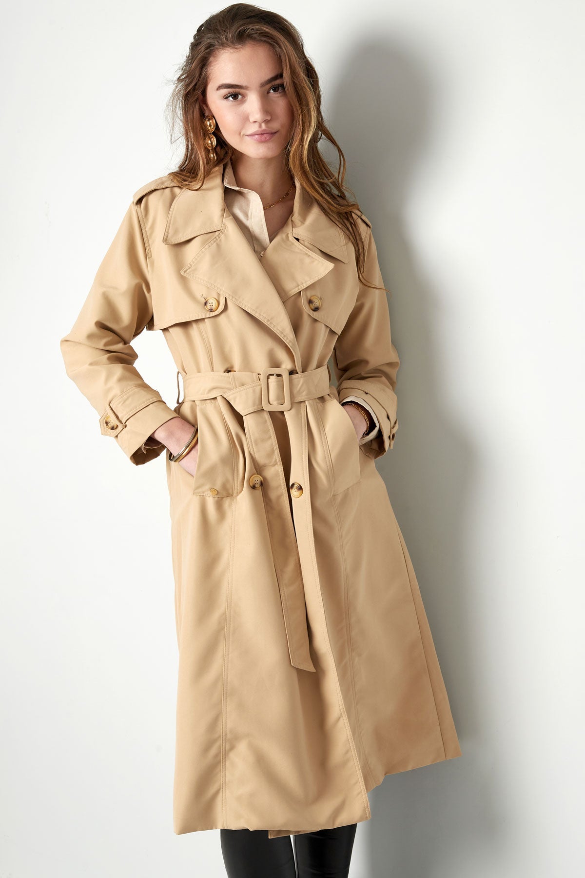 Trench Coat - Women's Classic Double Breasted Trench Coat with Belt-Grace Aura