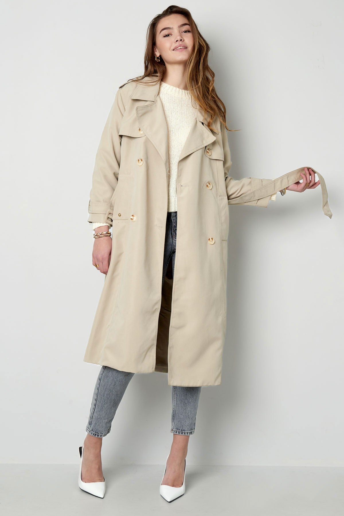Trench Coat - Women's Classic Double Breasted Trench Coat with Belt-Grace Aura