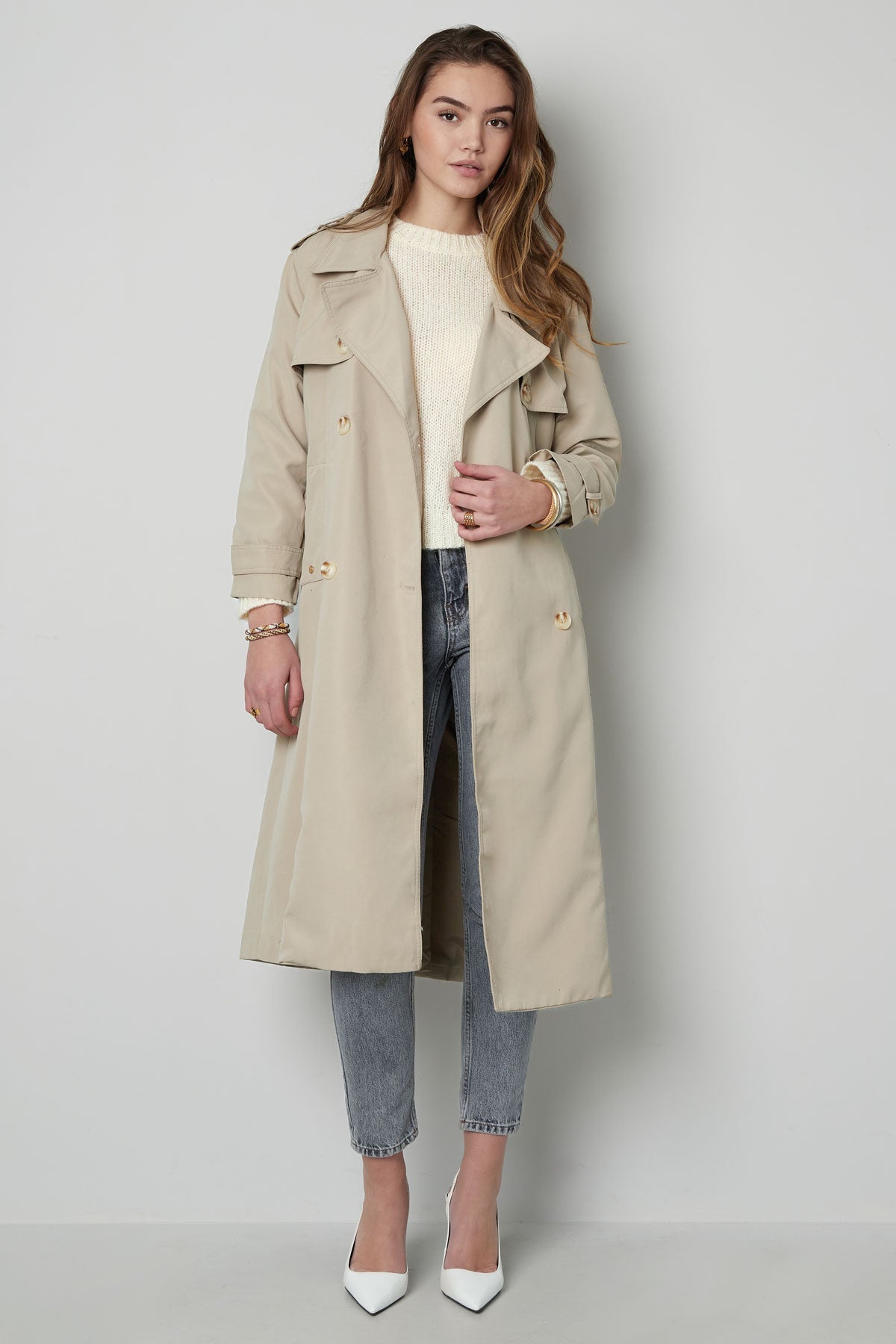 Trench Coat - Women's Classic Double Breasted Trench Coat with Belt-Grace Aura