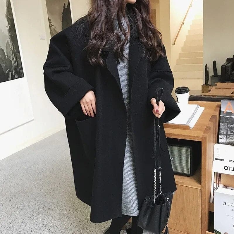 Trench Coatigan - Woolen - Oversized - Trench Coat - Women's Coatigan-Grace Aura