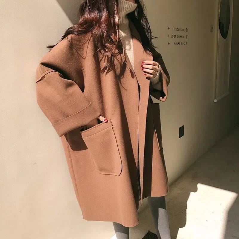 Trench Coatigan - Woolen - Oversized - Trench Coat - Women's Coatigan-Grace Aura