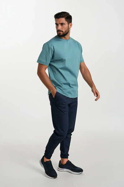 Türkisfarbenes T-Shirt – Einfaches Rundhals-T-Shirt für Männer-Grace Aura