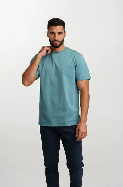 Turquoise T-Shirt - Men's Basic Plain Crew Neck T-Shirt-Grace Aura