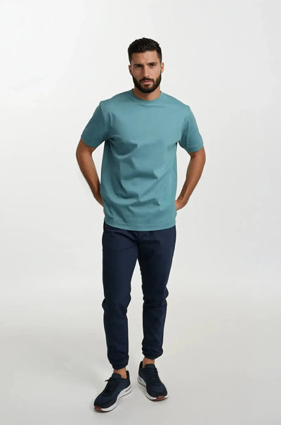 Turquoise T-Shirt - Men's Basic Plain Crew Neck T-Shirt-Grace Aura