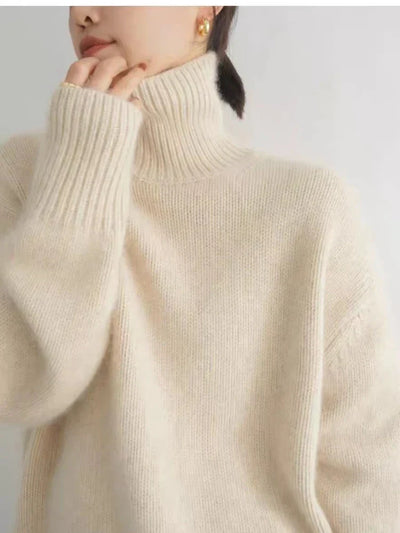 Turtleneck Jumper - Knitted - Roll Neck - Cashmere Sweater - Women's Knitwear-Grace Aura