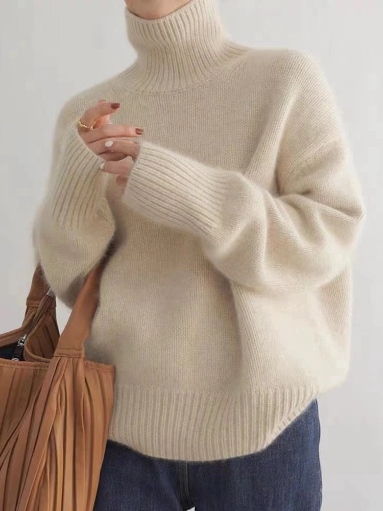 Turtleneck Jumper - Knitted - Roll Neck - Cashmere Sweater - Women's Knitwear-Grace Aura