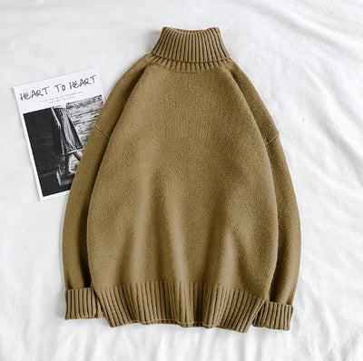 Turtleneck Jumper - Men's Roll Neck Oversized Knitted Sweater-Grace Aura