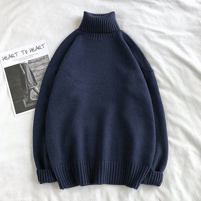 Turtleneck Jumper - Men's Roll Neck Oversized Knitted Sweater-Grace Aura