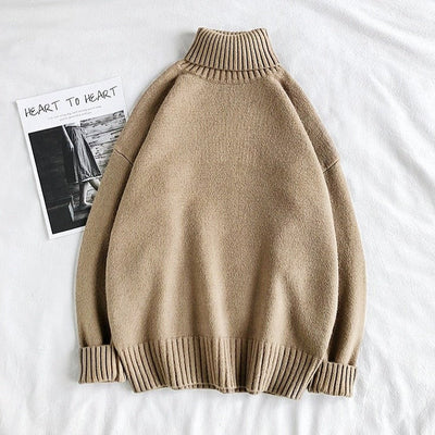 Turtleneck Jumper - Men's Roll Neck Oversized Knitted Sweater-Grace Aura