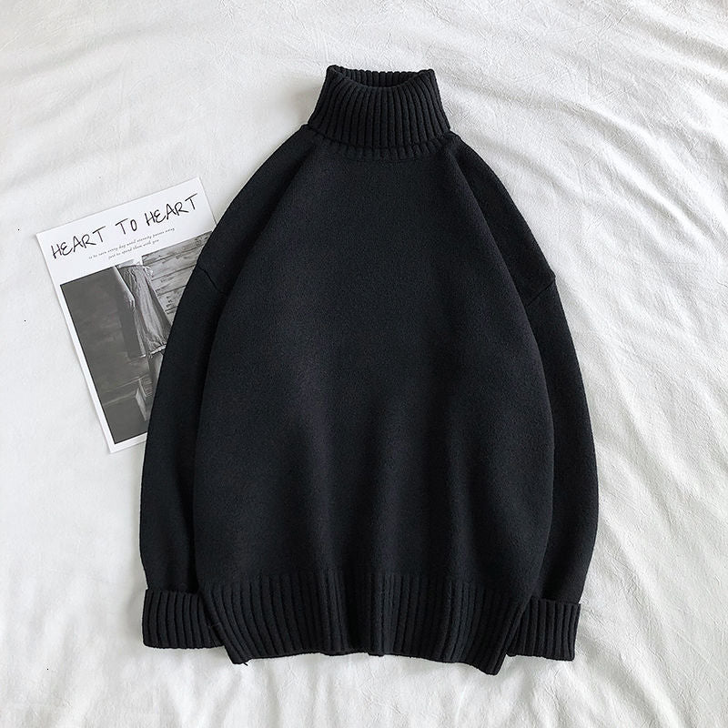 Turtleneck Jumper - Men's Roll Neck Oversized Knitted Sweater-Grace Aura