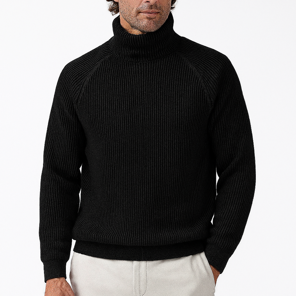 Turtleneck Sweater - Men's Rib Knit Roll Neck Jumper-Grace Aura