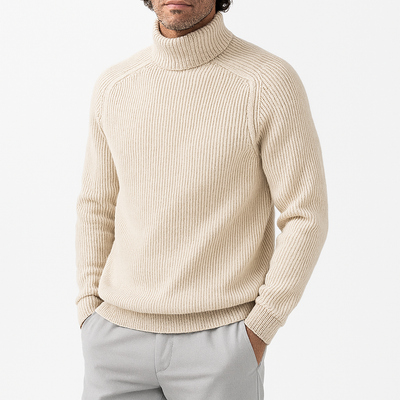 Turtleneck Sweater - Men's Rib Knit Roll Neck Jumper-Grace Aura