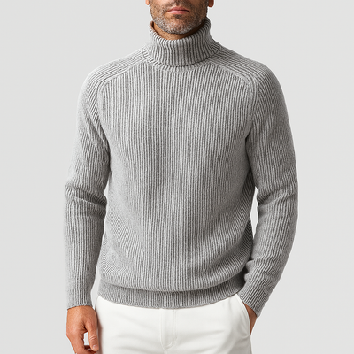 Turtleneck Sweater - Men's Rib Knit Roll Neck Jumper-Grace Aura