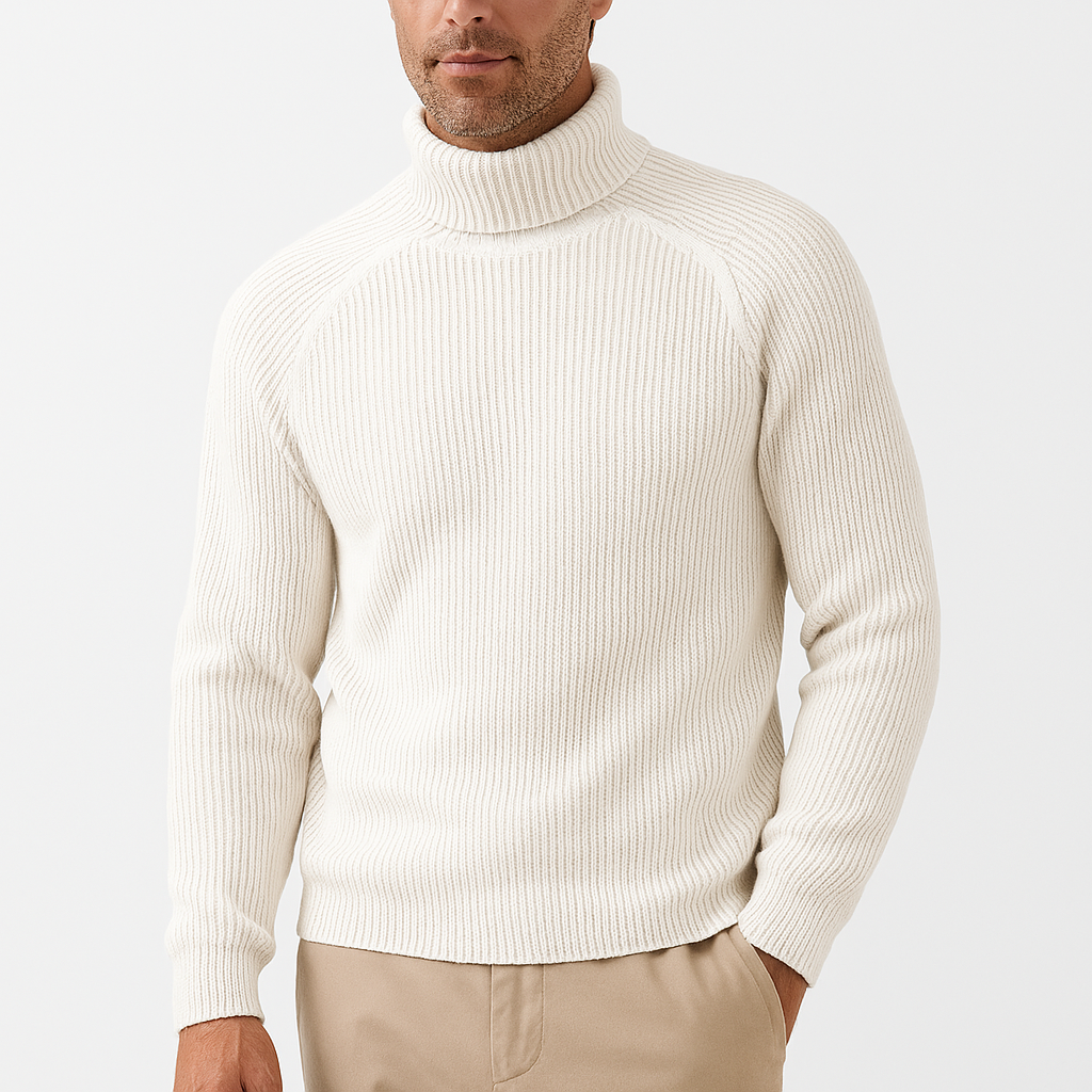 Turtleneck Sweater - Men's Rib Knit Roll Neck Jumper-Grace Aura