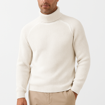Turtleneck Sweater - Men's Rib Knit Roll Neck Jumper-Grace Aura
