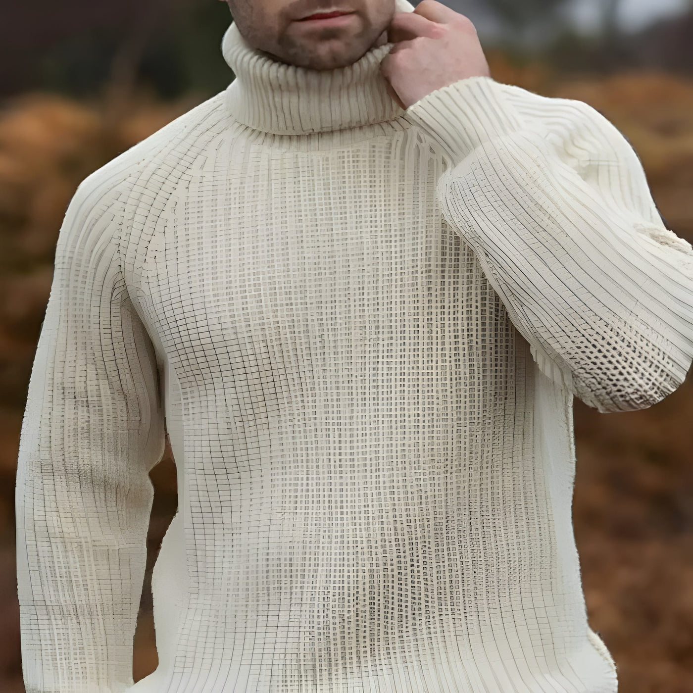 Turtleneck Sweater - Roll Neck - Rib Knit - Knitted Jumper - Men's Knitwear-Grace Aura