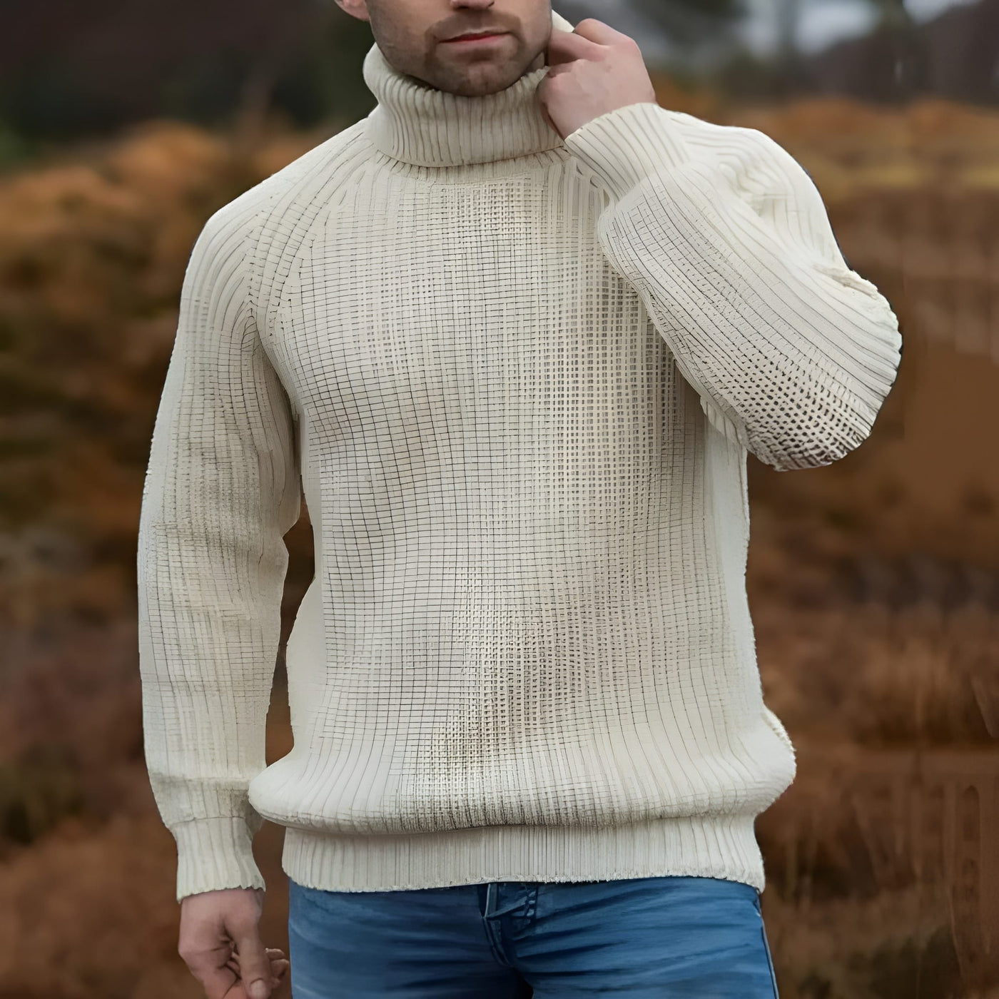 Turtleneck Sweater - Roll Neck - Rib Knit - Knitted Jumper - Men's Knitwear-Grace Aura