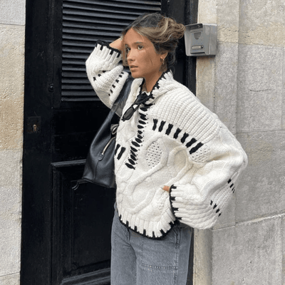 Turtleneck Sweater | White | Knitted | Oversized Jumper | Women's Knitwear-Grace Aura