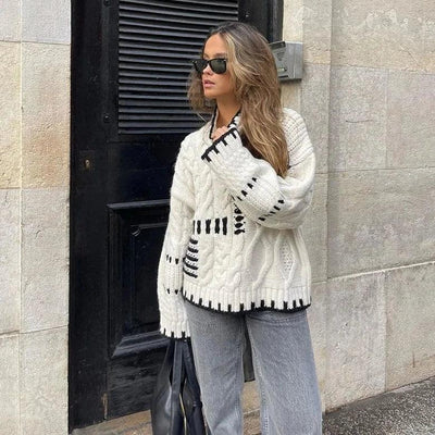 Turtleneck Sweater | White | Knitted | Oversized Jumper | Women's Knitwear-Grace Aura