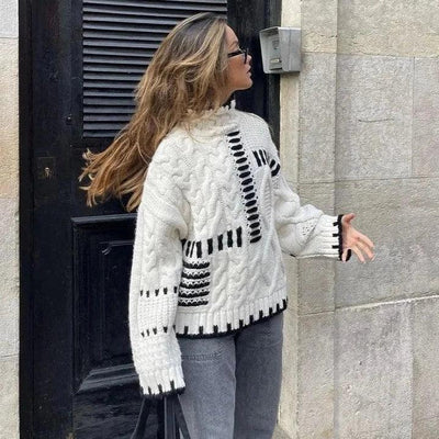 Turtleneck Sweater | White | Knitted | Oversized Jumper | Women's Knitwear-Grace Aura