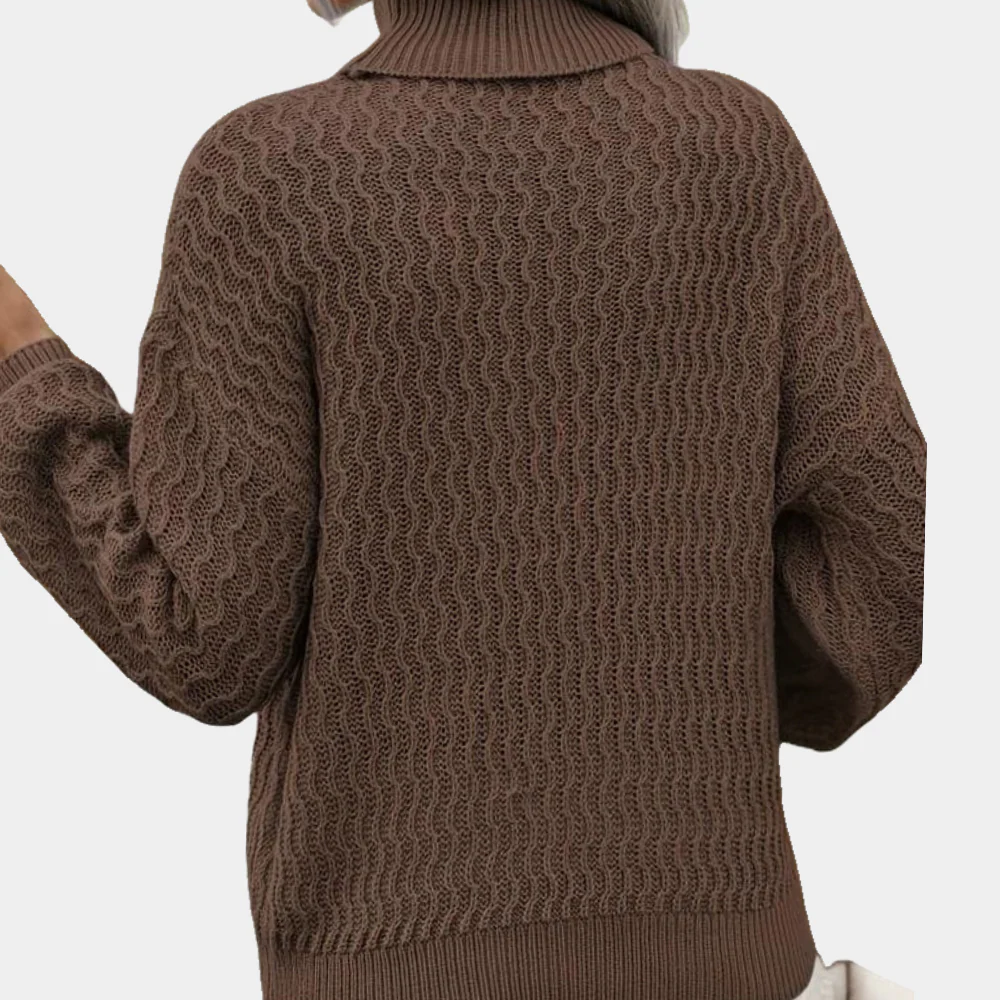 Turtleneck Sweater - Women's Balloon Sleeve Roll Neck Knitted Jumper-Grace Aura