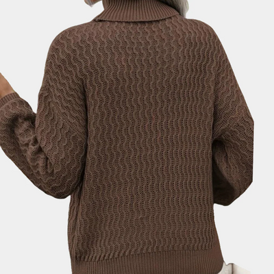 Turtleneck Sweater - Women's Balloon Sleeve Roll Neck Knitted Jumper-Grace Aura