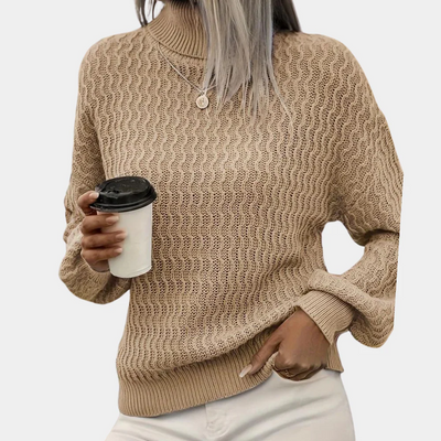 Turtleneck Sweater - Women's Balloon Sleeve Roll Neck Knitted Jumper-Grace Aura
