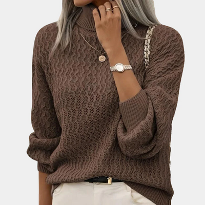 Turtleneck Sweater - Women's Balloon Sleeve Roll Neck Knitted Jumper-Grace Aura