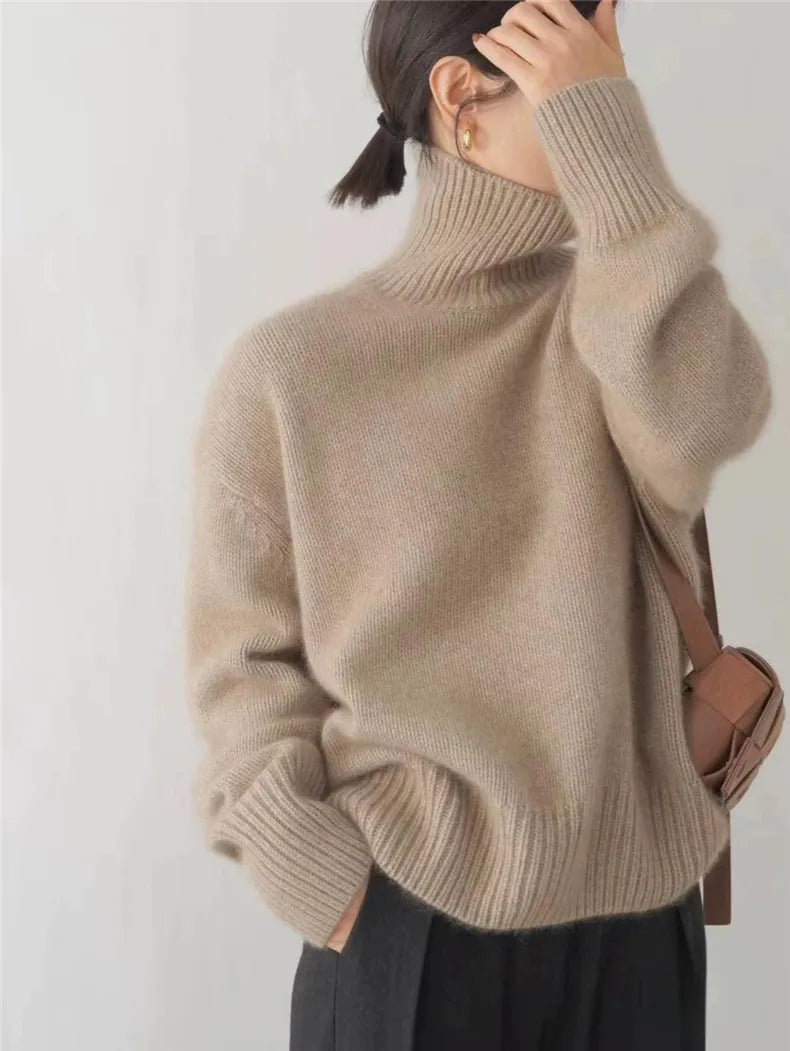 Turtleneck Sweater - Women's Relaxed Fit Knitted Roll Neck Jumper-Grace Aura