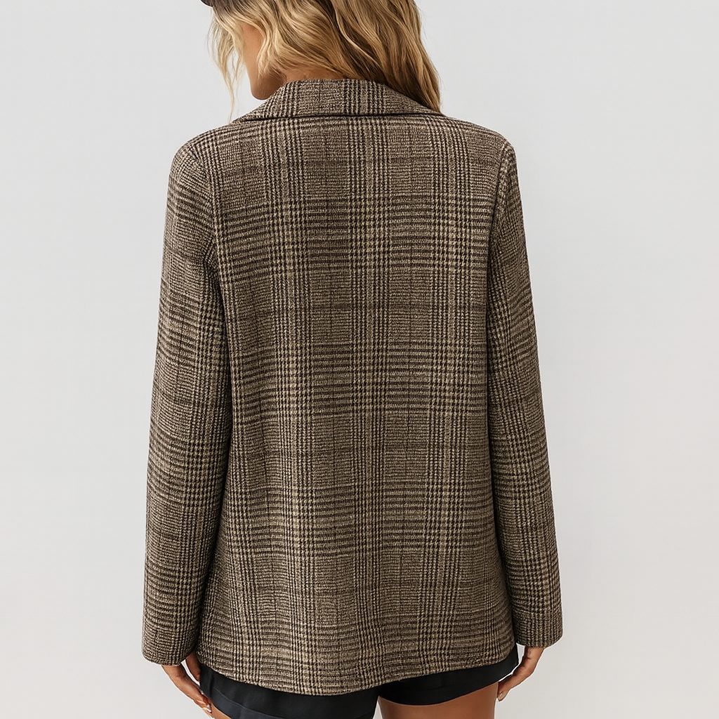 Tweed Blazer | Oversized | Single Breasted | Checkered Blazer | Women's Blazer-Grace Aura