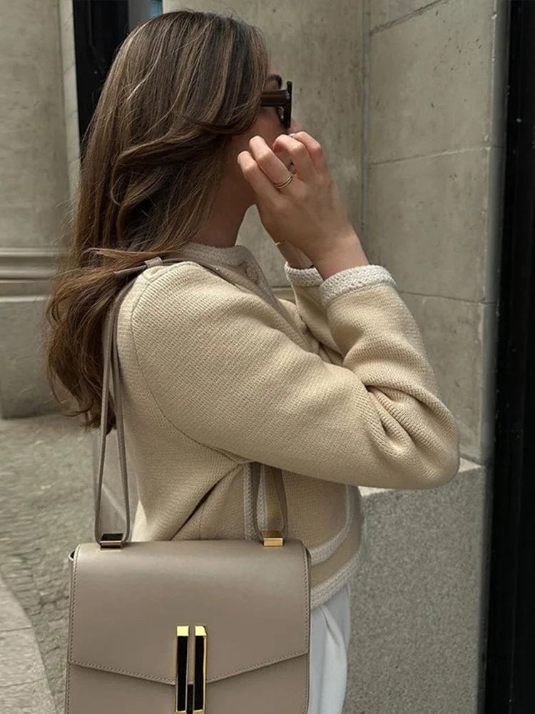 Tweed Jacket | Beige | Short | Cardigan Jacket | Women's Blazer-Grace Aura