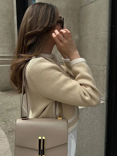 Tweed Jacket | Beige | Short | Cardigan Jacket | Women's Blazer-Grace Aura