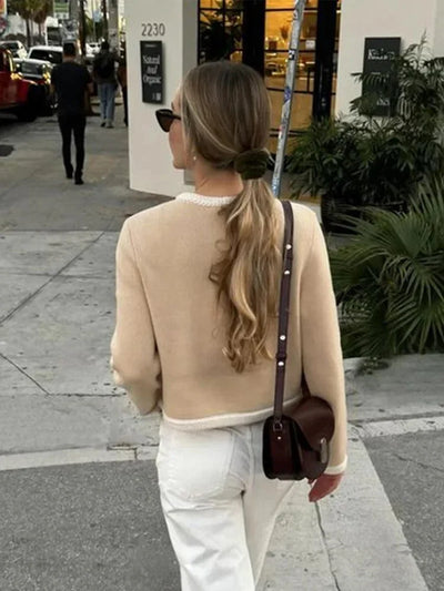 Tweed Jacket | Beige | Short | Cardigan Jacket | Women's Blazer-Grace Aura