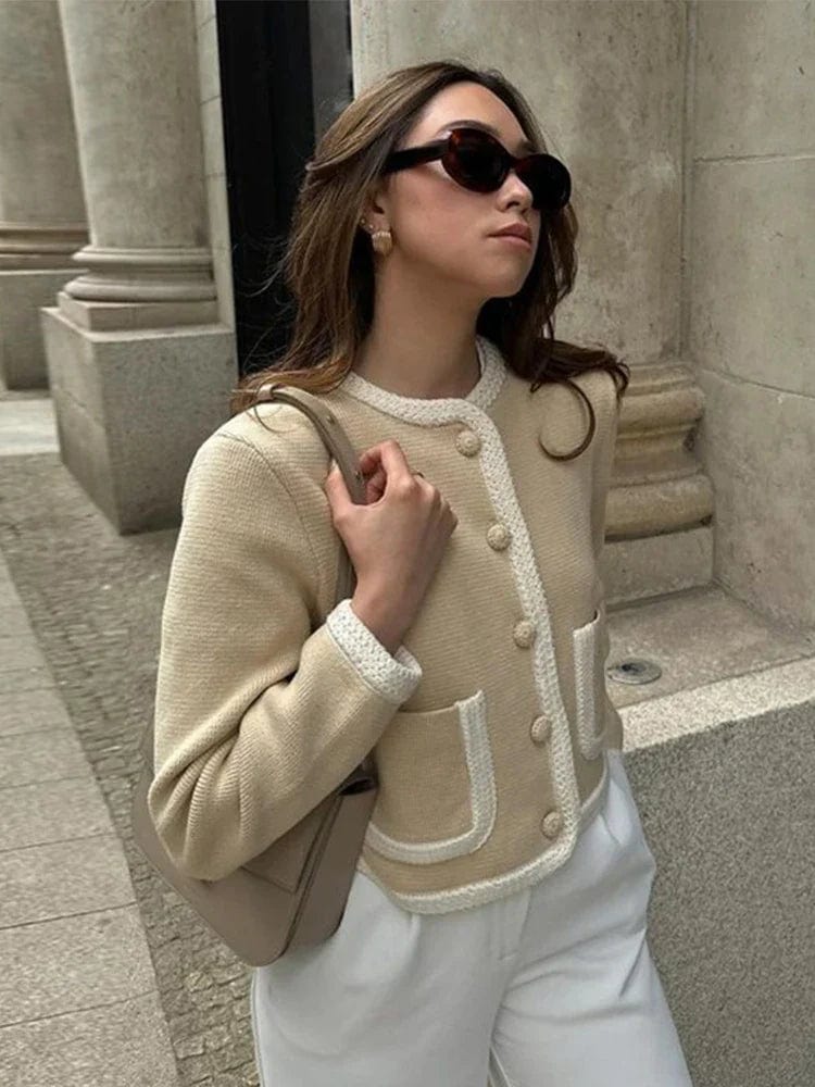 Tweed Jacket | Beige | Short | Cardigan Jacket | Women's Blazer-Grace Aura