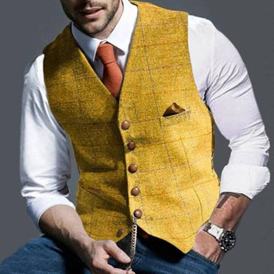 Tweed Vest - Sleeveless - Single Breasted - Suit Vest - Men's Vest-Grace Aura