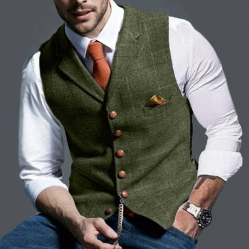 Tweed Vest - Sleeveless - Single Breasted - Suit Vest - Men's Vest-Grace Aura