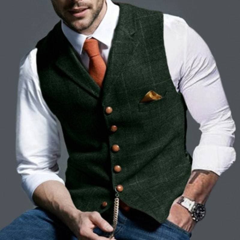 Tweed Vest - Sleeveless - Single Breasted - Suit Vest - Men's Vest-Grace Aura