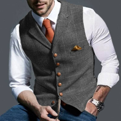 Tweed Vest - Sleeveless - Single Breasted - Suit Vest - Men's Vest-Grace Aura