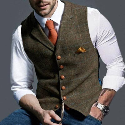 Tweed Vest - Sleeveless - Single Breasted - Suit Vest - Men's Vest-Grace Aura