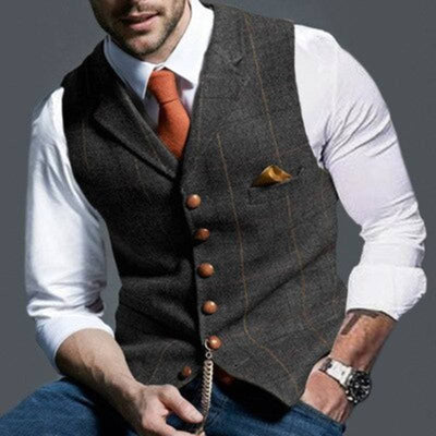 Tweed Vest - Sleeveless - Single Breasted - Suit Vest - Men's Vest-Grace Aura