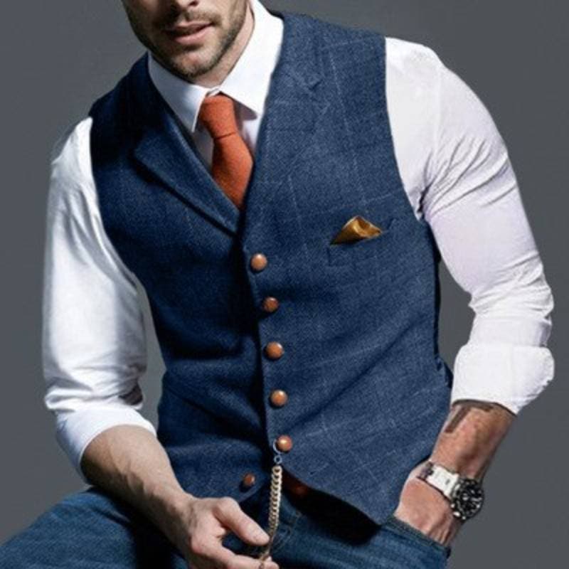 Tweed Vest - Sleeveless - Single Breasted - Suit Vest - Men's Vest-Grace Aura