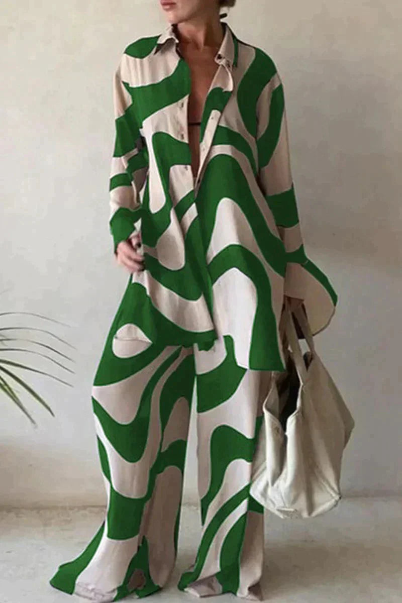 Two-Piece Set | Loose Fit | Wide Leg | Pants and Shirt Set | Women's Co-Ord Set-Grace Aura