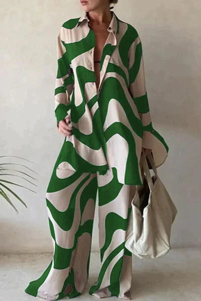 Two-Piece Set | Loose Fit | Wide Leg | Pants and Shirt Set | Women's Co-Ord Set-Grace Aura