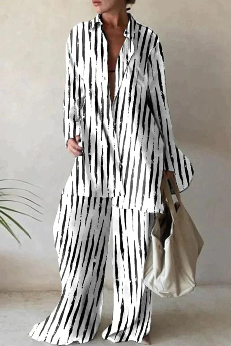 Two-Piece Set | Loose Fit | Wide Leg | Pants and Shirt Set | Women's Co-Ord Set-Grace Aura