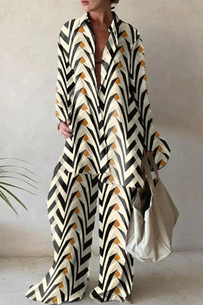 Two-Piece Set | Loose Fit | Wide Leg | Pants and Shirt Set | Women's Co-Ord Set-Grace Aura