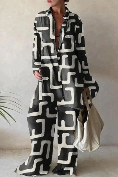 Two-Piece Set | Loose Fit | Wide Leg | Pants and Shirt Set | Women's Co-Ord Set-Grace Aura