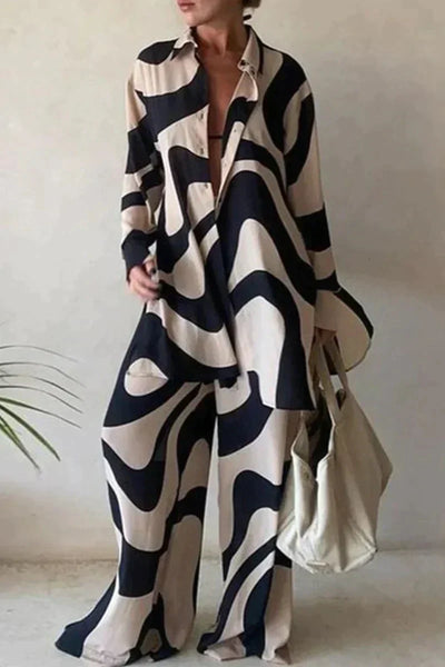 Two-Piece Set | Loose Fit | Wide Leg | Pants and Shirt Set | Women's Co-Ord Set-Grace Aura