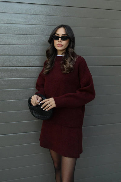 Two-Piece Set - Mini Skirt - Jumper - Knitted Co-Ord - Women's Clothing-Grace Aura