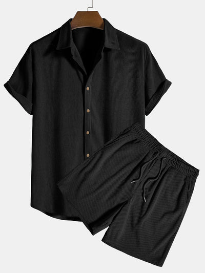 Two-Piece Set | Short Sleeve | Drawstring | Shirt and Shorts Set | Men's Co-Ord Set-Grace Aura