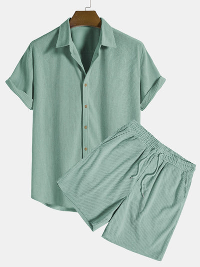 Two-Piece Set | Short Sleeve | Drawstring | Shirt and Shorts Set | Men's Co-Ord Set-Grace Aura